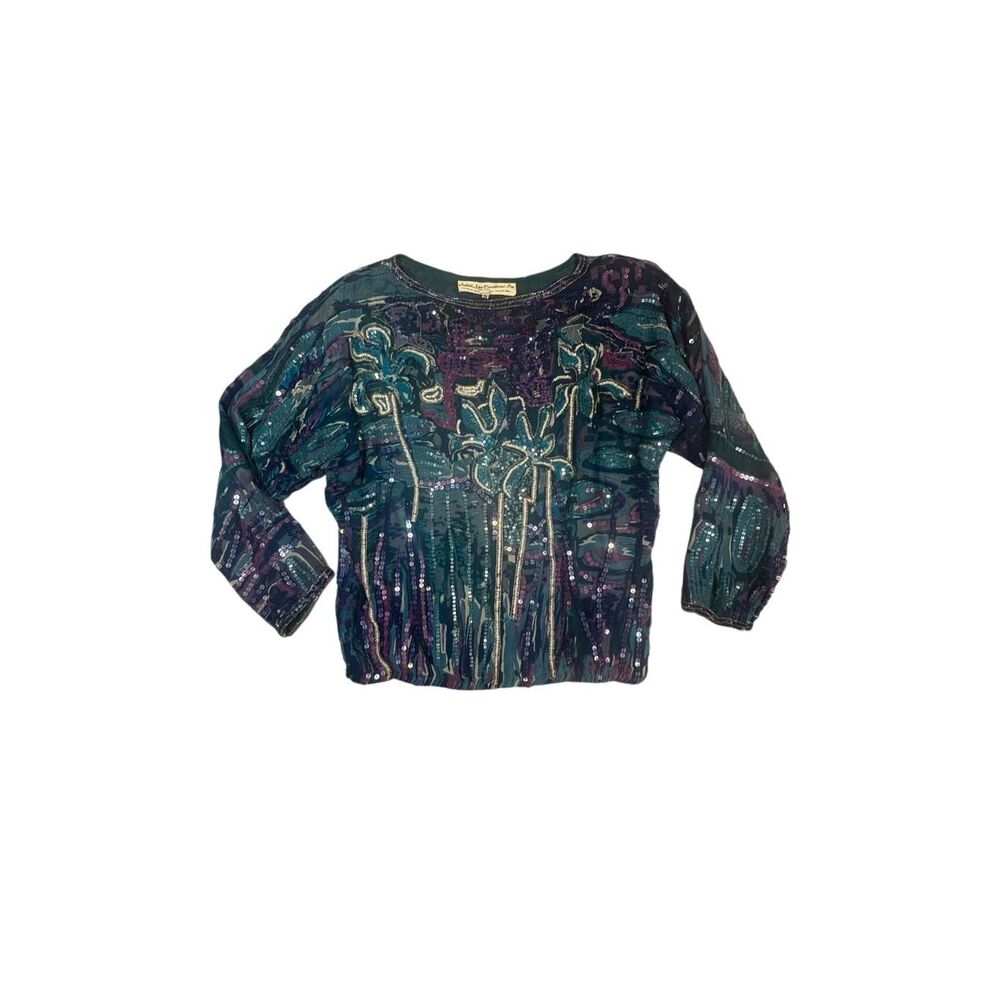 Judith Ann Creations Silk Sequin Beaded Top Women Small Vintage
